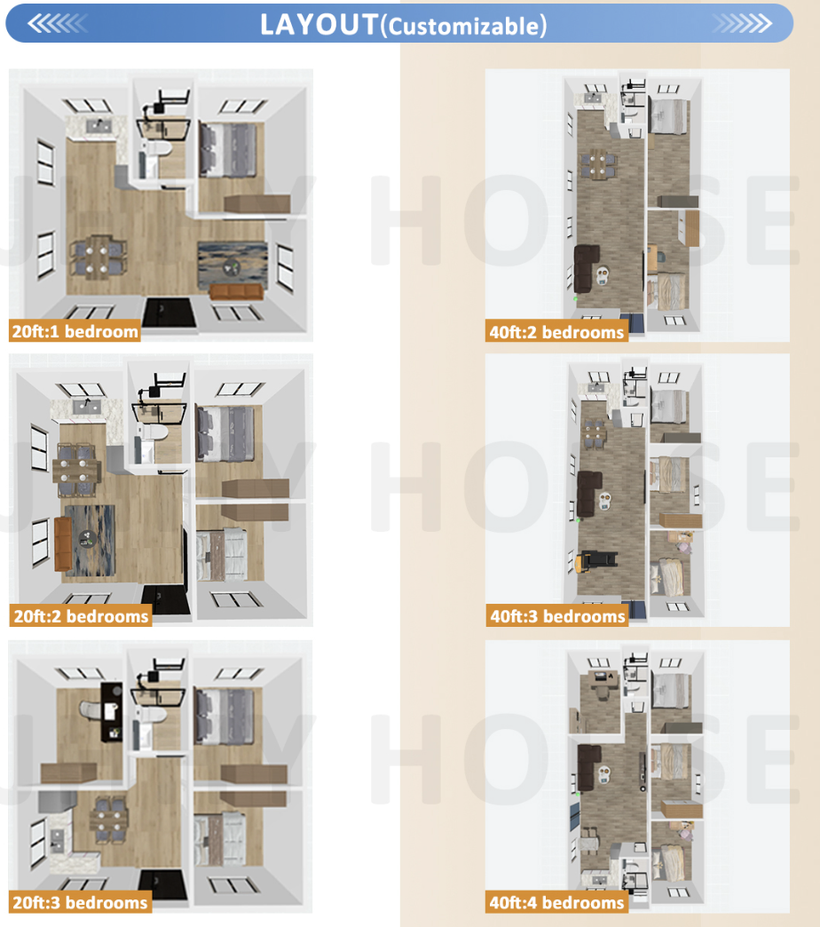 Spacious interior of a one-bedroom 40ft container home