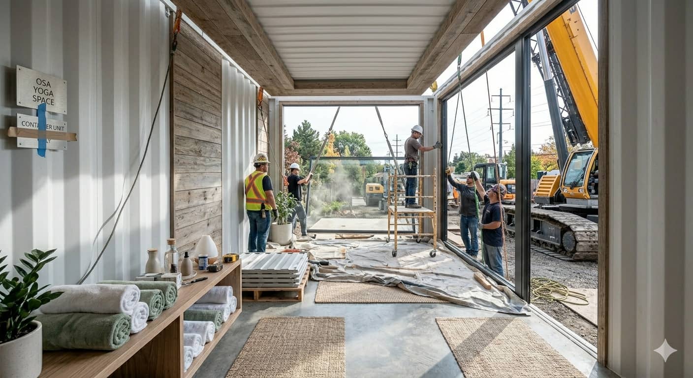 Prefab home being assembled quickly on-site